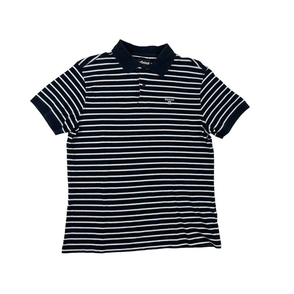 Barbour Men Blue White Striped Short Sleeve Pullover Polo Sz M‎ - Picture 1 of 6